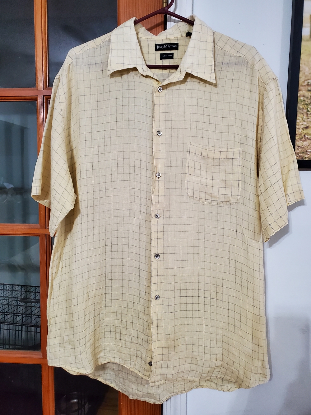Joseph & Lyman 100% Italian Linen Shirt XL Yellow Grid Button Down Coastal